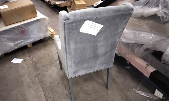 DESIGNER GREY VELVET DINING CHAIR WITH GREY LEGS