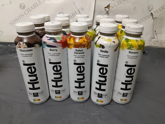 LOT OF 15 ASSORTED 500ML BOTTLES OF HUEL - VARIOUS FLAVOURS