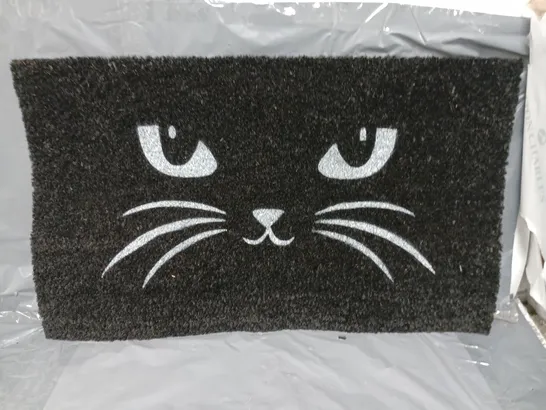 ARTSY MATS PVC BACKED COIR DOORMAT IN BLACK (CAT FACE) (75x45cm)