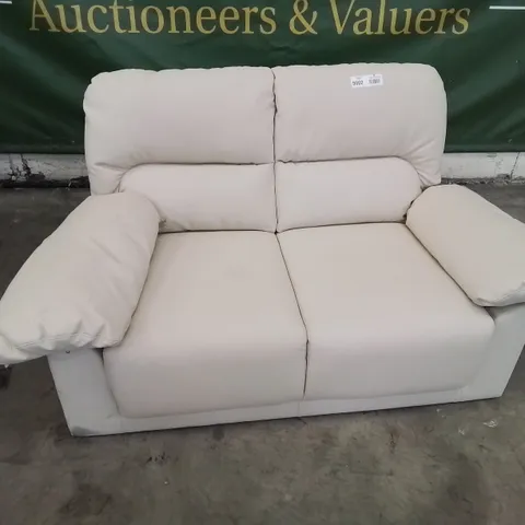 DESIGNER TWO SEATER SOFA CREAM FAUX LEATHER