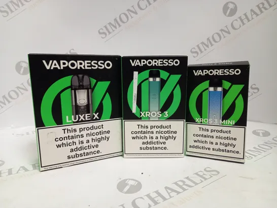 APPROXIMATELY 20 ASSORTED BOXED VAPORESSO VAPING PRODUCTS TO INCLUDE XROS 3, XROS 3 MINI, LUXE X ETC. 