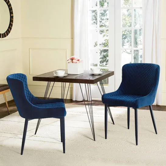 BOXED DUNDAS SET OF TWO BLUE VELVET DINING CHAIRS