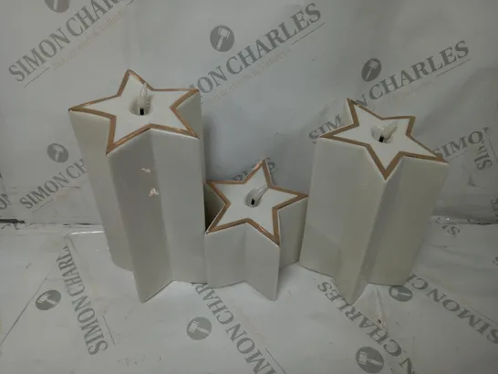 SET OF 3 PRE-LIT WHITE STAR CANDLES 