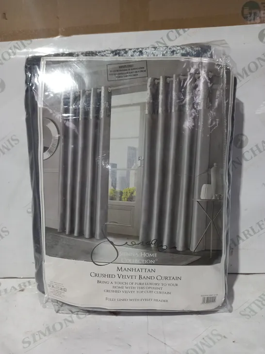 SIENNA MANHATTAN CRUSHED VELVET BAND CURTAINS IN SILVER COLOUR