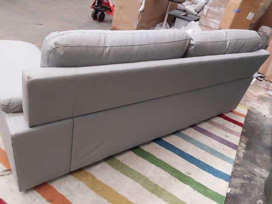 DESIGNER GREY LEATHER 3 SEATER SOFA WITH SQUARE PANEL DETAIL 