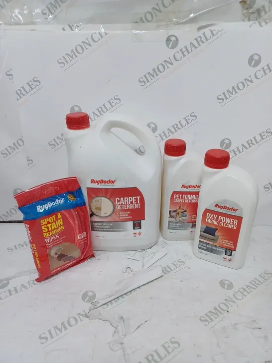 RUG DOCTOR CARPET AND FABRIC CLEANING COLLECTION TO INCLUDE CARPET, PET FORMULA, OXY POWER ETC 