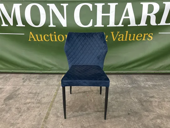 DESIGNER BLUE VELVET DINING CHAIR WITH BLACK METAL LEGS 