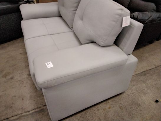 DESIGNER LIGHT GREY LEATHER FIXED TWO SEATER SOFA 