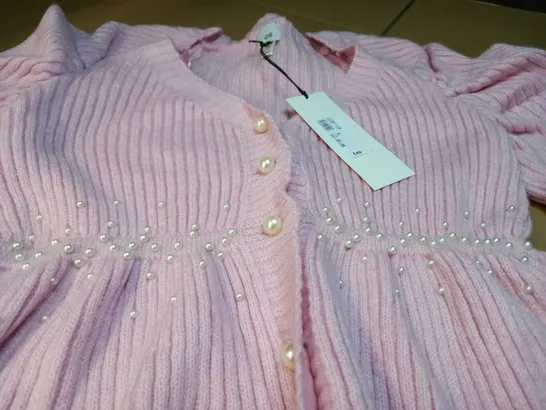 RIVER ISLAND BABY PINK/PEARL DETAILED CARDIGAN - SIZE 10