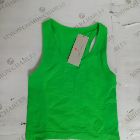 SWEATY BETTY ATHLETE CROP SEAMLESS WORTOUT TANK TOP IN BLAZE GREEN SIZE S