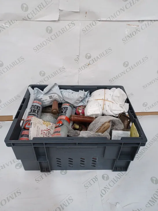 BOX TO CONTAIN APPROX 30 ASSORTED DIY AND HOME IMPROVEMENT PRODUCTS, INCLUDES A LARGE QUANTITY OF OLD DOOR HANDLES, EVO-STIK CLEAR AND FOOTBALL PINS ETC 