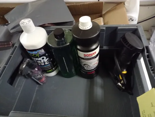 BOX OF ASSORTED CAR CLEANING SOLUTIONS TO INCLUDE - HYDRO - RHINO - AP / COLLECTION ONLY 