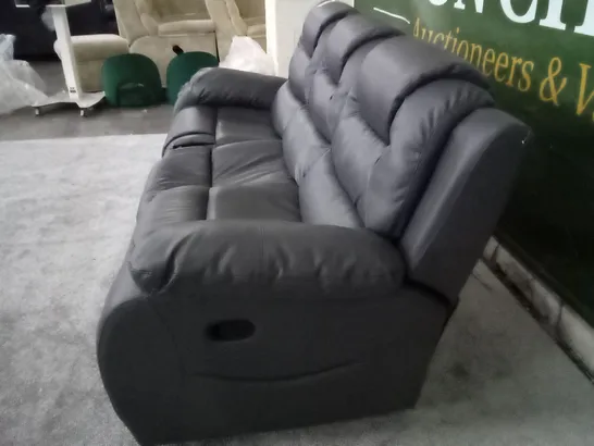 QUALITY DESIGNER VANCOUVER GREY FAUX LEATHER MANUAL RECLINING THREE SEATER SOFA (MIDDLE SEAT COLLAPSED)