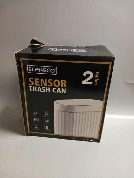 BOXED ELPHECO SENSOR TRASH CAN IN WHITE AND GOLD 2 GALLON