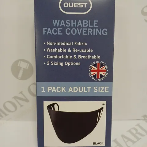 BOX OF APPROXIMATELY 50 PACKS OF QUEST WASHABLE FACE COVERING