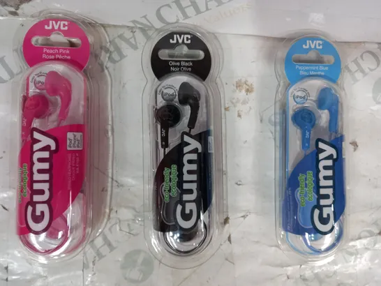 BOX OF APPROXIMATELY 20 ASSORTED JVC GUMY STEREO HEADPHONES IN VARIOUS COLOURS