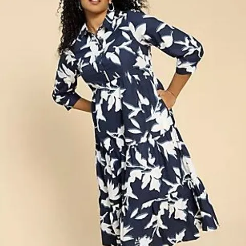 WHITE STUFF MAYRA TIERED SHIRT DRESS PETITE NAVY SIZE 12