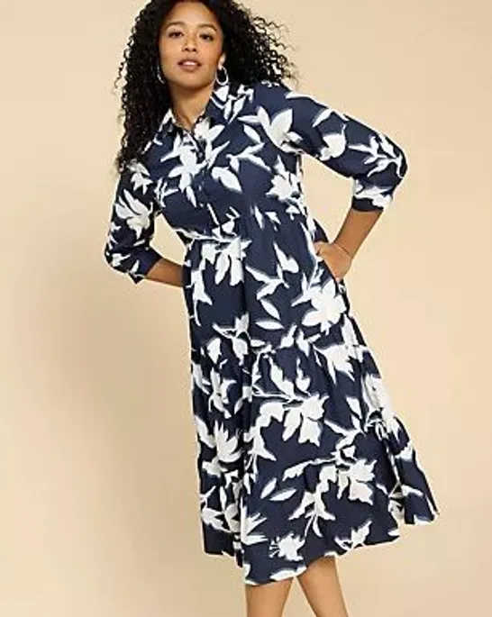 WHITE STUFF MAYRA TIERED SHIRT DRESS PETITE NAVY SIZE 12