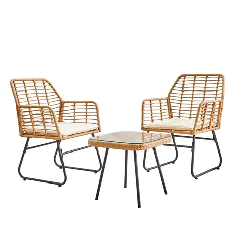 BOXED NEO 3 PIECE BAMBOO STYLE GARDEN TABLE & CHAIRS BISTRO SET - CREAM (1 BOX)