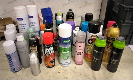 2 TOTES OF ASSORTED AEROSOLS INCLUDING SHAVE GEL, DEODORANT, SPRAY ADHESIVE, INSECTICIDE AND SUN SPRAY