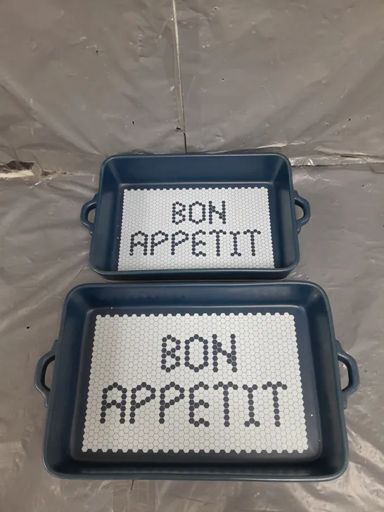 BOX OF APPROXIMATELY 8 BON APPETIT DISHES IN ASSORTED SIZES AND COLOURS TO INCLUDE BLUE & PURPLE