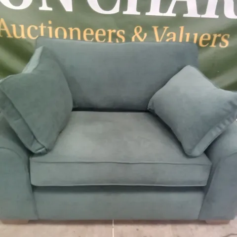 DESIGNER THE LOUNGE COMPANY MADE ARMCHAIR - TEAL/GREEN FABRIC 