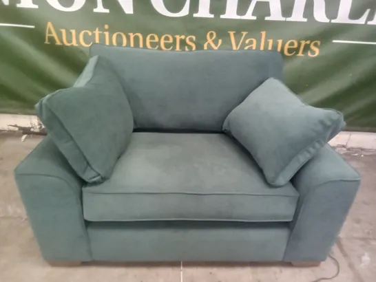 DESIGNER THE LOUNGE COMPANY MADE ARMCHAIR - TEAL/GREEN FABRIC 