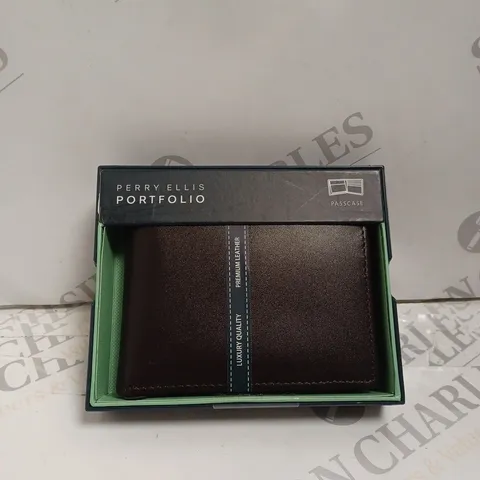 BOXED PERRY ELLIS PORTFOLIO BROWN LEATHER WALLET