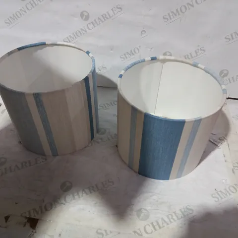 BOXED PAIR OD DESIGNER BLUE/WHITE FABRIC LAMP SHADES