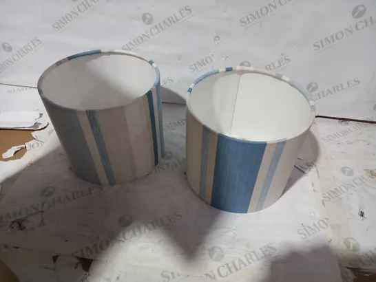 BOXED PAIR OD DESIGNER BLUE/WHITE FABRIC LAMP SHADES