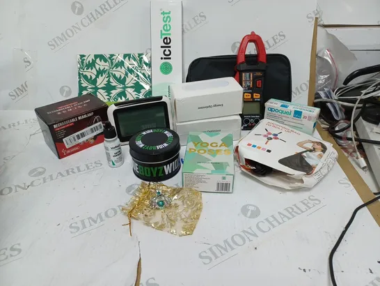 LOT OF HOUSEHOLD ITEMS TO INCLUDE ENERGY OPTIMIZER, ROLL UP SHOPPING BAG, ETC