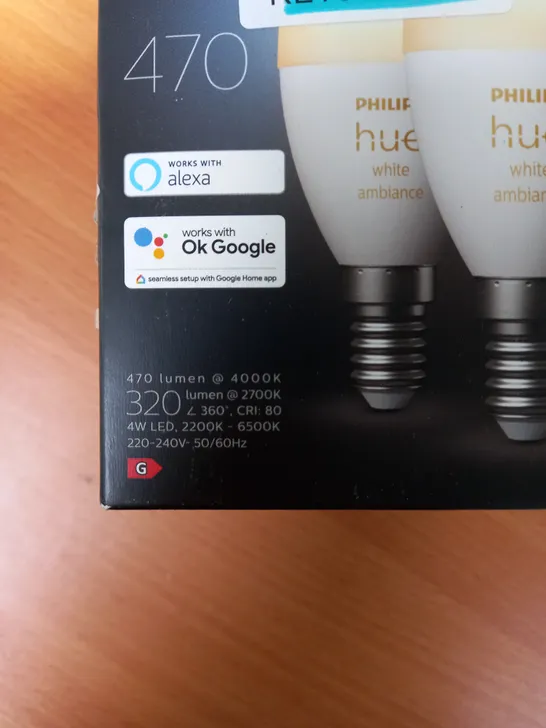 SET OF 2 PHILIPS HUE WHITE AMBIANCE BULBS, 4W LED