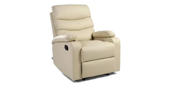 BOXED DESIGNER ASHBY CREAM LEATHER MANUAL RECLINING EASY CHAIR 