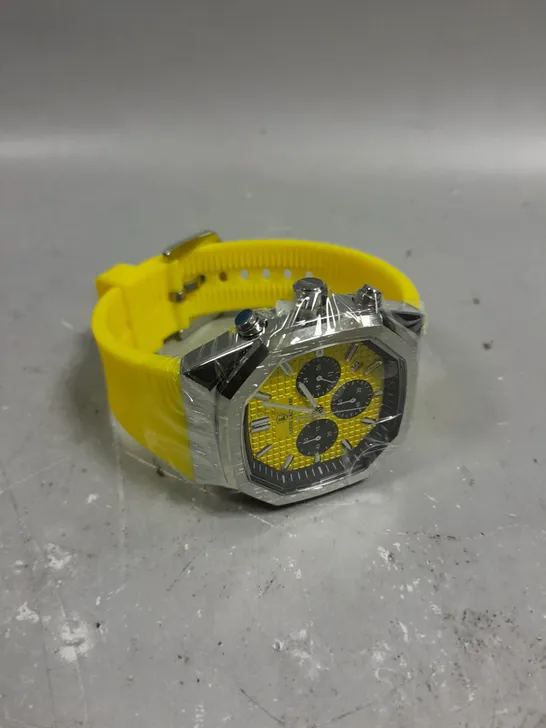 MENS LOUIS LACOMBE CHRONOGRAPH WATCH YELLOW DIAL & RUBBER STRAP