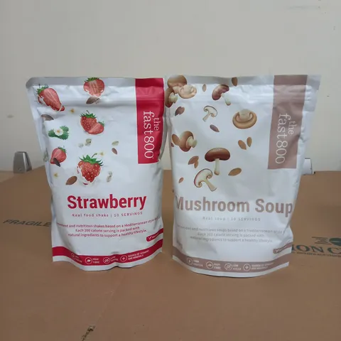 LOT OF 2 THE FAST 800 MUSHROOM SOUP AND STRAWBERRY FOOD SHAKE POWDERS 500G