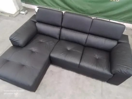 QUALITY DESIGNER 3 SEATER BLACK FAUX LEATHER CORNER CHAISE SOFA