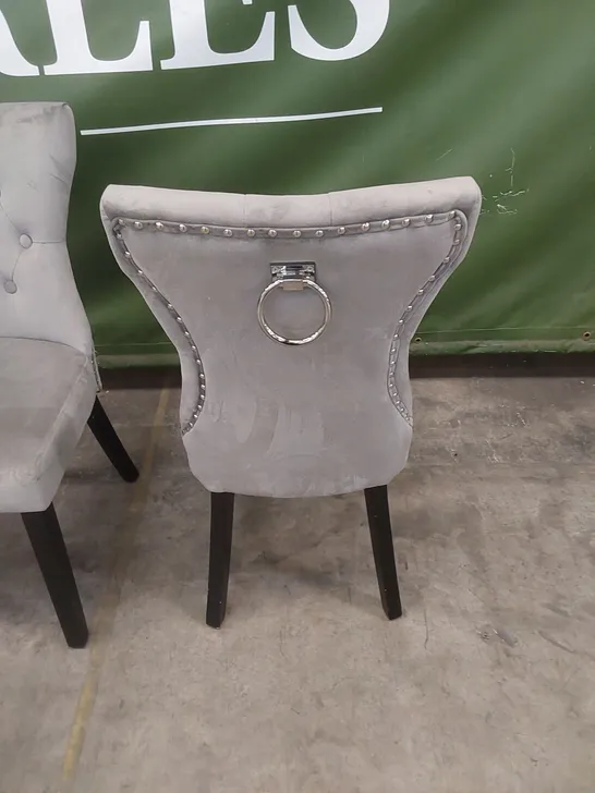 SET OF 4 KENSINGTON GREY VELVET BUTTON BACK DINING CHAIRS WITH BLACK LEGS