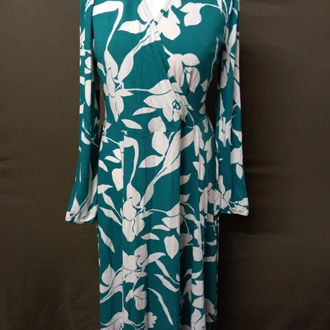 KALEIDOSCOPE GREEN FLORAL SLEEVED DRESS - UK 16