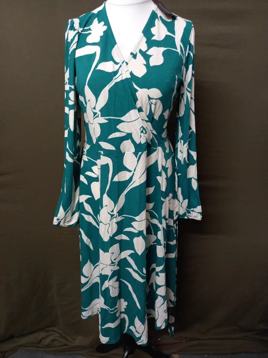 KALEIDOSCOPE GREEN FLORAL SLEEVED DRESS - UK 16