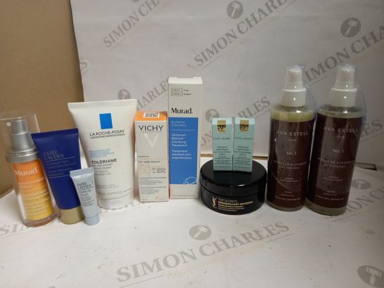 LOT OF APPROXIMATELY 10 DESIGNER SKINCARE ITEMS, TO INCLUDE ESTEE LAUDER, YVES SAINT LAURENT, VICHY, ETC