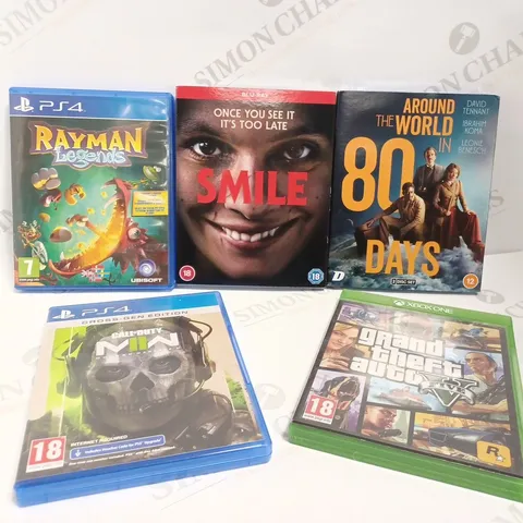 BOX OF APPROX 25 ASSORTED DVDS AND GAMES FOR XBOX ONE AND PS4 - INCLUDING RAYMAN, SMILE, FIFA 2021