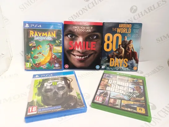 BOX OF APPROX 25 ASSORTED DVDS AND GAMES FOR XBOX ONE AND PS4 - INCLUDING RAYMAN, SMILE, FIFA 2021