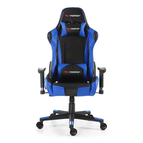 BOXED DESIGNER GT FORCE PRO FX LEATHER RACING SPORTS OFFICE CHAIR IN BLACK & BLUE