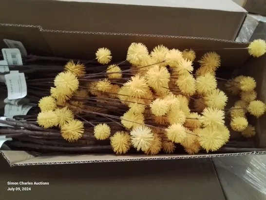 PALLET CONTAINING APPROXIMATELY 50 BOXES OF FAUX MUSTARD POM POM SINGLE STEMS