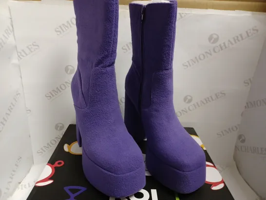 KOI VEGAN TINKY WINKY FLUFFY PLATFORM BOOTS - PURPLE SIZE 6