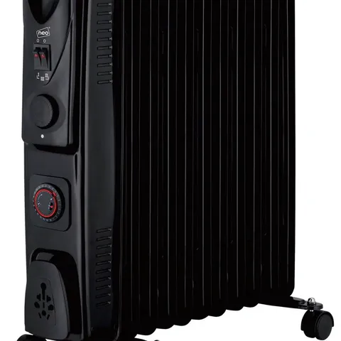 BOXED NEO 11 FIN ELECTRIC OIL FILLED RADIATOR PORTABLE HEATER WITH 3 HEAT SETTINGS THERMOSTAT - BLACK (1 BOX)