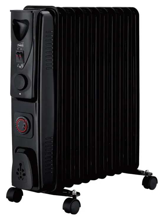 BOXED NEO 11 FIN ELECTRIC OIL FILLED RADIATOR PORTABLE HEATER WITH 3 HEAT SETTINGS THERMOSTAT - BLACK (1 BOX)