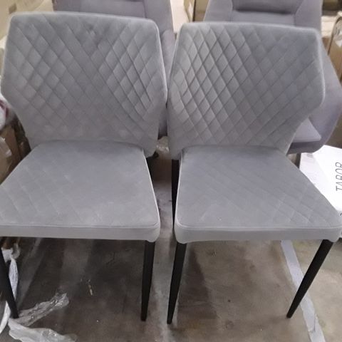 PAIR OF QUILTED GREY FABRIC DINING CHAIRS