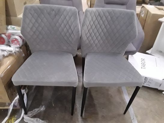 PAIR OF QUILTED GREY FABRIC DINING CHAIRS