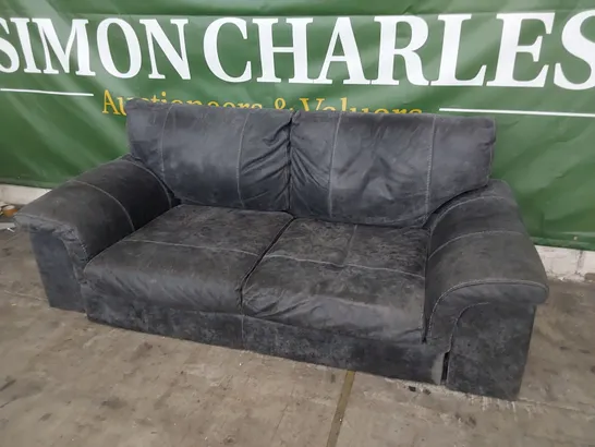 DESIGNER 2.5 SEATER DISTRESSED CHARCOAL LEATHER WITH CONTRASTING STITCHING 